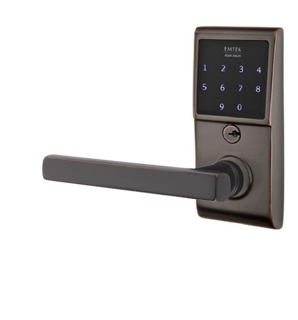 Emtek EMTouch Electronic Touchscreen Keypad Leverset with Left Handed Freestone Lever in Oil Rubbed Bronze finish