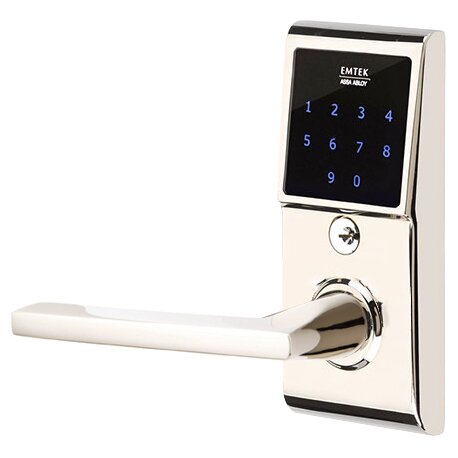 Emtek EMTouch Electronic Touchscreen Keypad Leverset with Left Handed Helios Lever in Lifetime Polished Nickel finish