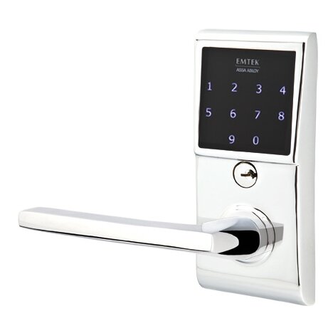 Emtek EMTouch Electronic Touchscreen Keypad Leverset with Left Handed Helios Lever in Polished Chrome finish