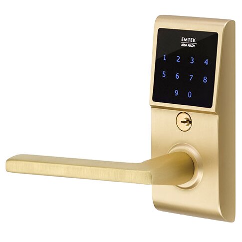 Emtek EMTouch Electronic Touchscreen Keypad Leverset with Left Handed Helios Lever in Satin Brass finish