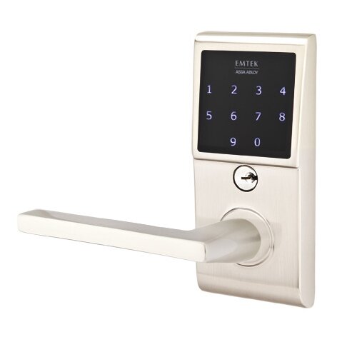 Emtek EMTouch Electronic Touchscreen Keypad Leverset with Left Handed Helios Lever in Satin Nickel finish