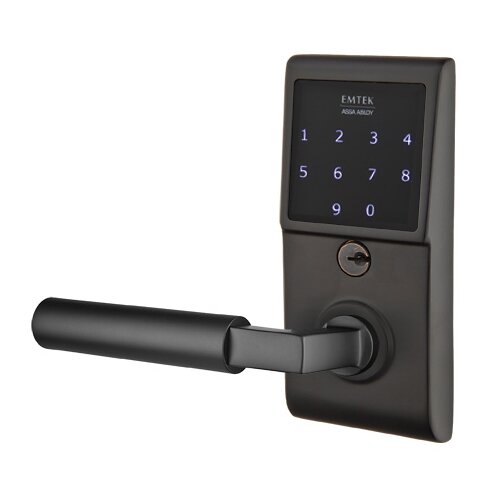 Emtek EMTouch Electronic Touchscreen Keypad Leverset with Left Handed Hercules Lever in Flat Black finish