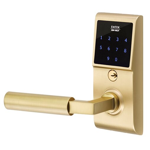 Emtek EMTouch Electronic Touchscreen Keypad Leverset with Left Handed Hercules Lever in Satin Brass finish