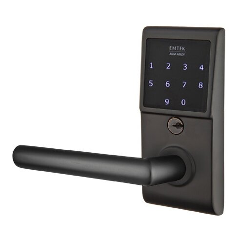 Emtek EMTouch Electronic Touchscreen Keypad Leverset with Left Handed Stuttgart Lever in Flat Black finish