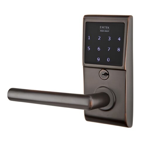 Emtek EMTouch Electronic Touchscreen Keypad Leverset with Left Handed Stuttgart Lever in Oil Rubbed Bronze finish