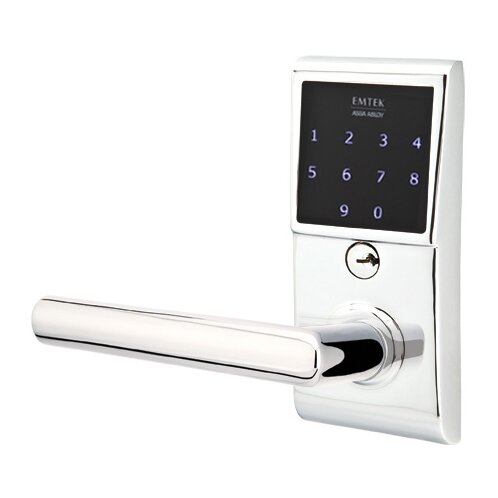 Emtek EMTouch Electronic Touchscreen Keypad Leverset with Left Handed Stuttgart Lever in Polished Chrome finish