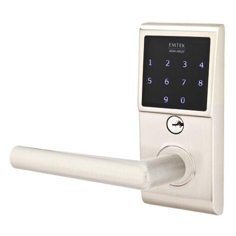 Emtek EMTouch Electronic Touchscreen Keypad Leverset with Left Handed Stuttgart Lever in Satin Nickel finish