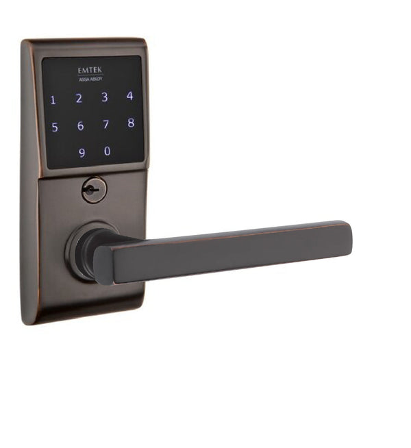 Emtek EMTouch Electronic Touchscreen Keypad Leverset with Right Handed Freestone Lever in Oil Rubbed Bronze finish
