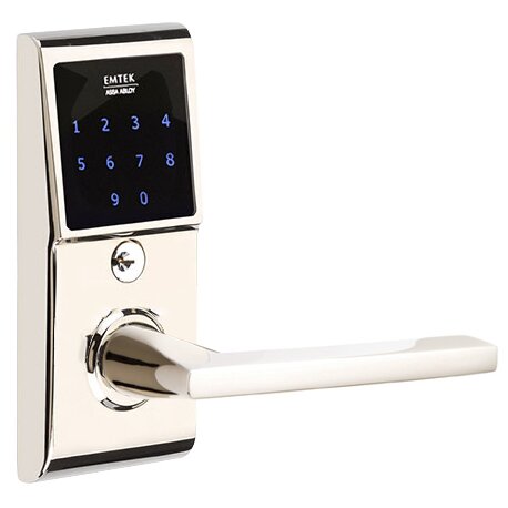 Emtek EMTouch Electronic Touchscreen Keypad Leverset with Right Handed Helios Lever in Lifetime Polished Nickel finish