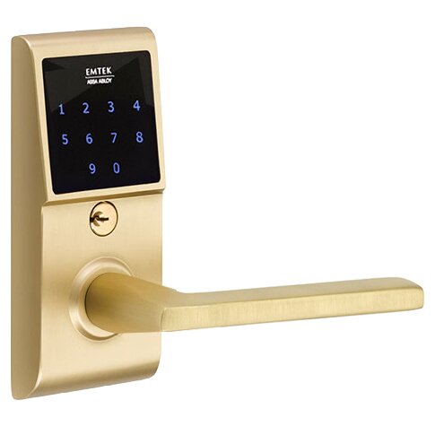 Emtek EMTouch Electronic Touchscreen Keypad Leverset with Right Handed Helios Lever in Satin Brass finish