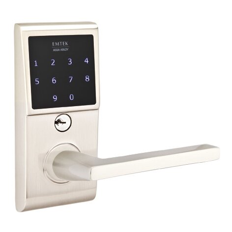 Emtek EMTouch Electronic Touchscreen Keypad Leverset with Right Handed Helios Lever in Satin Nickel finish