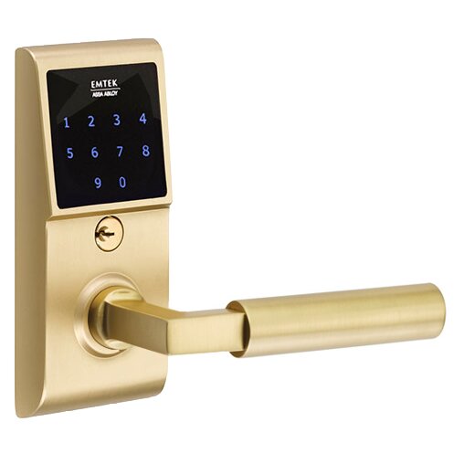 Emtek EMTouch Electronic Touchscreen Keypad Leverset with Right Handed Hercules Lever in Satin Brass finish