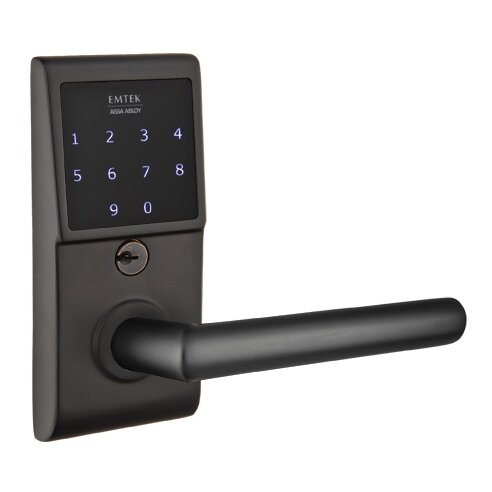 Emtek EMTouch Electronic Touchscreen Keypad Leverset with Right Handed Stuttgart Lever in Flat Black finish