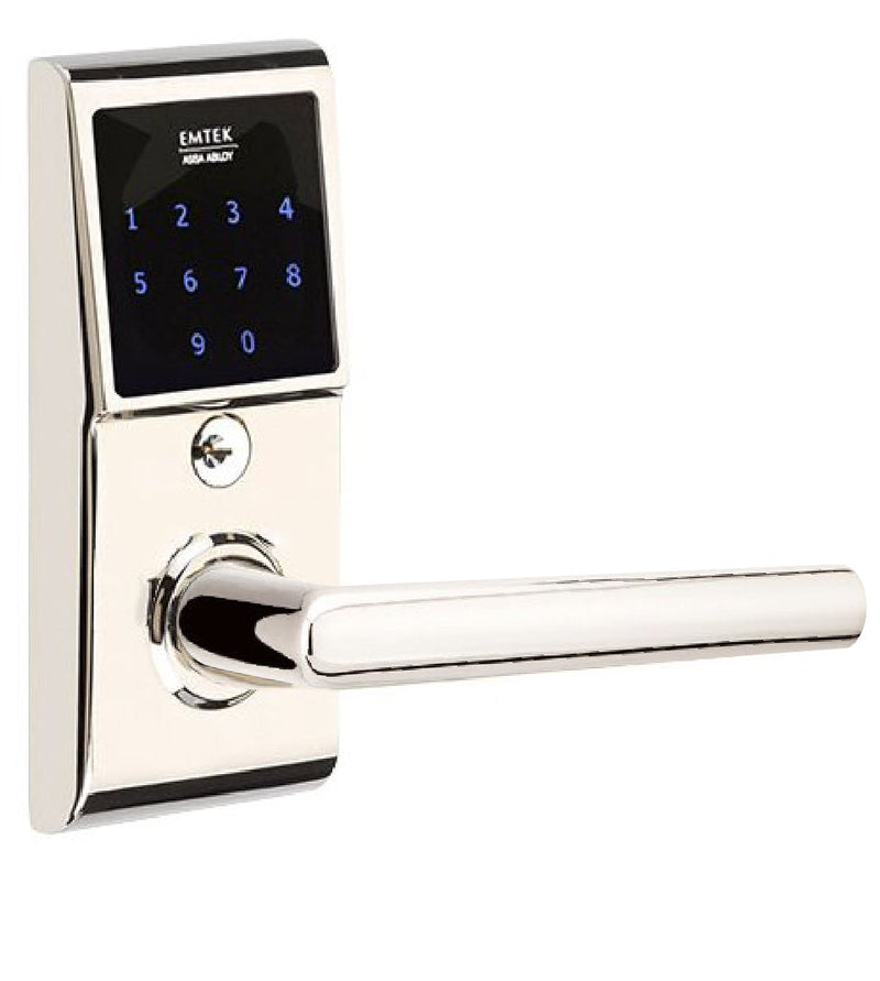 Emtek EMTouch Electronic Touchscreen Keypad Leverset with Right Handed Stuttgart Lever in Lifetime Polished Nickel finish