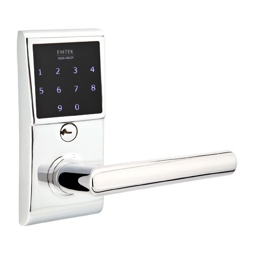 Emtek EMTouch Electronic Touchscreen Keypad Leverset with Right Handed Stuttgart Lever in Polished Chrome finish