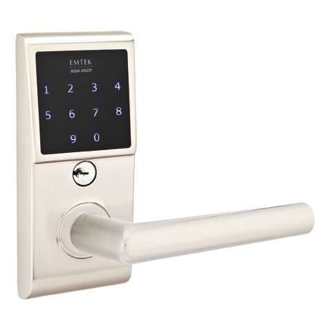 Emtek EMTouch Electronic Touchscreen Keypad Leverset with Right Handed Stuttgart Lever in Satin Nickel finish