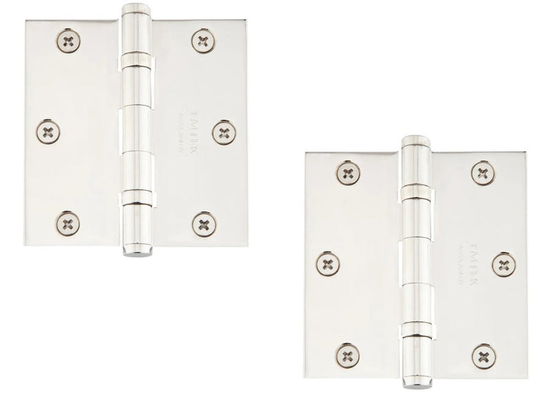 Emtek Heavy Duty Solid Brass Ball Bearing Hinge, 3.5" x 3.5" with Square Corners in Lifetime Polished Nickel finish