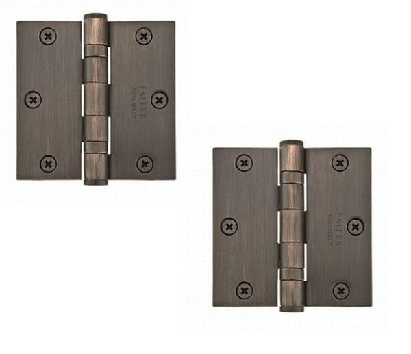 Emtek Heavy Duty Solid Brass Ball Bearing Hinge, 3.5" x 3.5" with Square Corners in Oil Rubbed Bronze finish