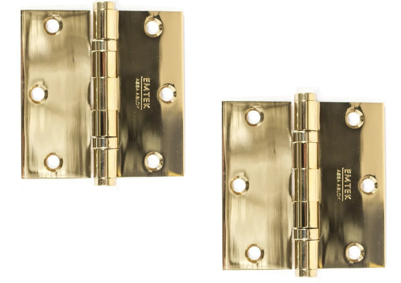 Emtek Heavy Duty Solid Brass Ball Bearing Hinge, 3.5" x 3.5" with Square Corners in Polished Brass finish