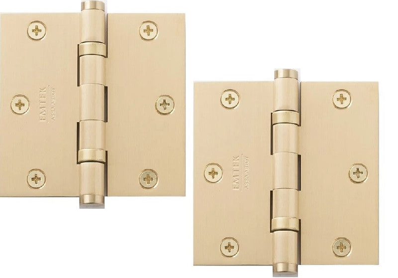 Emtek Heavy Duty Solid Brass Ball Bearing Hinge, 3.5" x 3.5" with Square Corners in Satin Brass finish