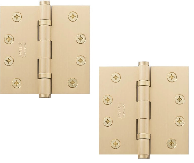 Emtek Heavy Duty Solid Brass Ball Bearing Hinge, 4" x 4" with Square Corners in Satin Brass finish