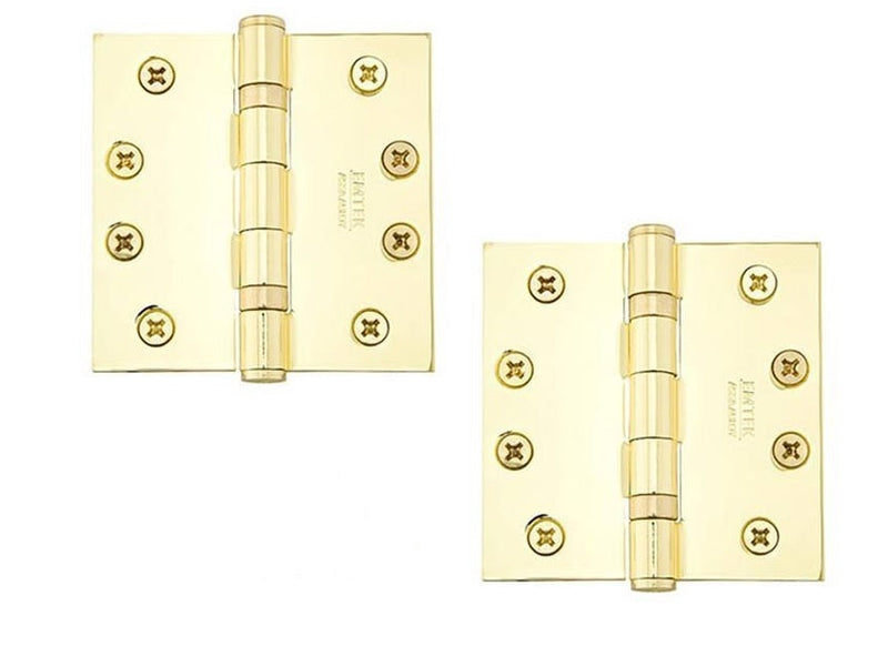 Emtek Heavy Duty Solid Brass Ball Bearing Hinge, 4" x 4" with Square Corners in Unlacquered Brass finish