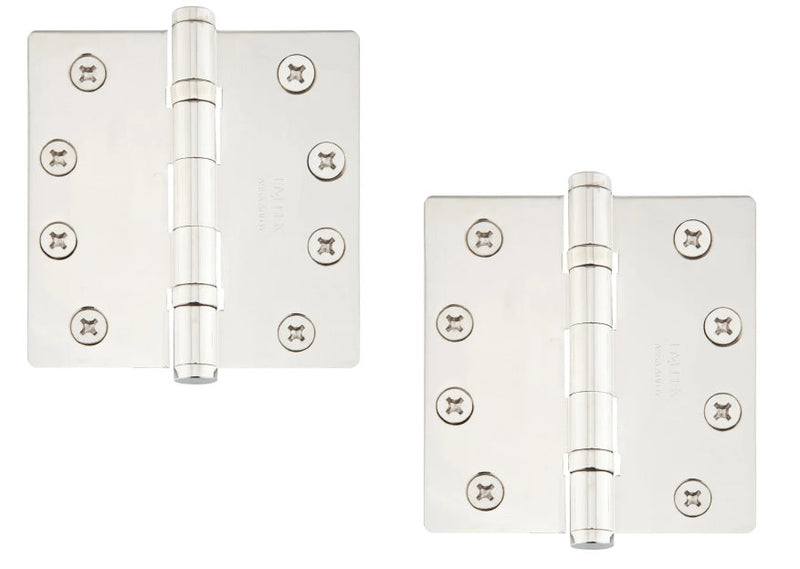 Emtek Heavy Duty Solid Brass Ball Bearing Hinge, 4.5" x 4.5" with 1/4" Radius Corners in Lifetime Polished Nickel finish