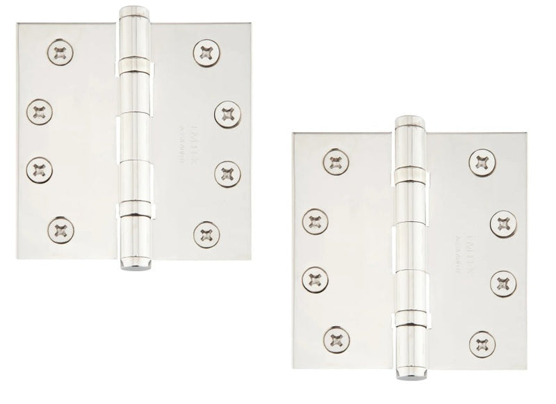 Emtek Heavy Duty Solid Brass Ball Bearing Hinge, 4.5" x 4.5" with Square Corners in Lifetime Polished Nickel finish