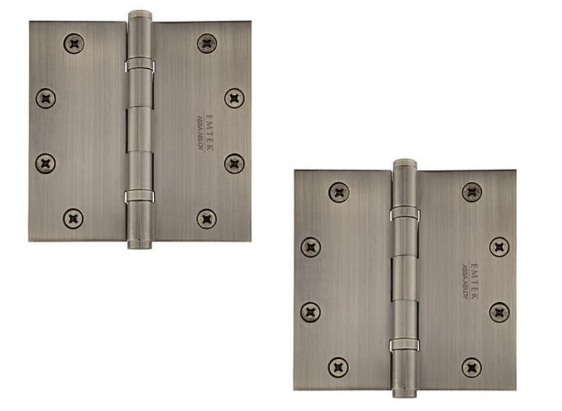 Emtek Heavy Duty Solid Brass Ball Bearing Hinge, 5" x 5" with Square Corners in Pewter finish