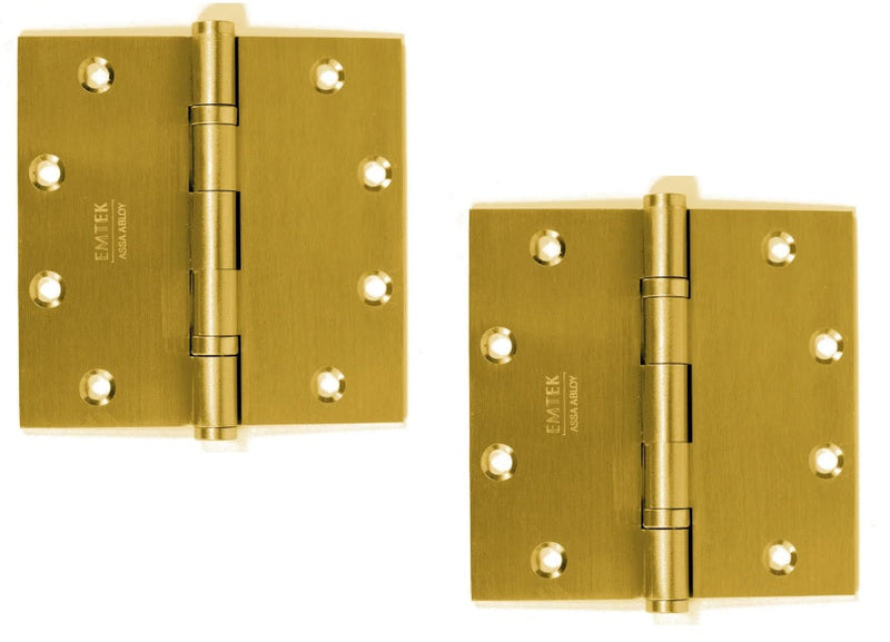 Emtek Heavy Duty Solid Brass Ball Bearing Hinge, 5" x 5" with Square Corners in Satin Brass finish