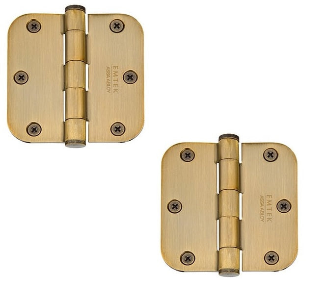 Emtek Heavy Duty Solid Brass Plain Bearing Hinge, 3.5" x 3.5" with 5/8" Radius Corners in French Antique finish