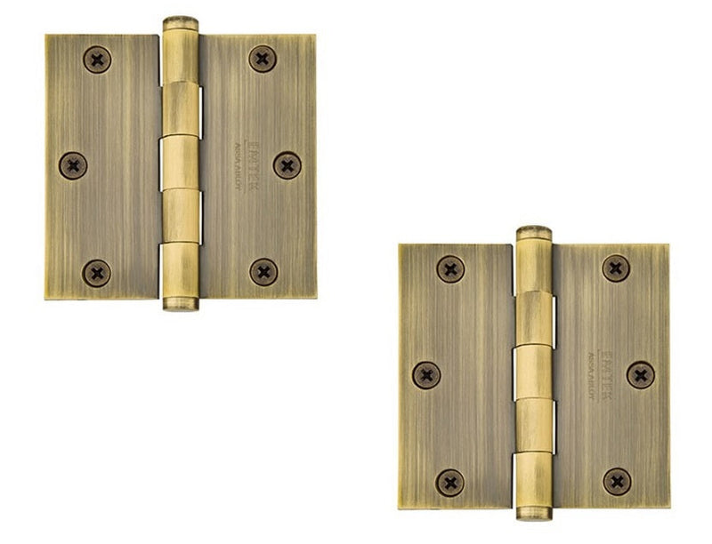 Emtek Heavy Duty Solid Brass Plain Bearing Hinge, 3.5" x 3.5" with Square Corners in French Antique finish