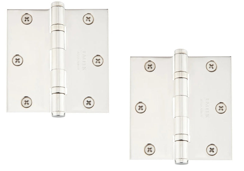 Emtek Heavy Duty Solid Brass Plain Bearing Hinge, 3.5" x 3.5" with Square Corners in Polished Chrome finish