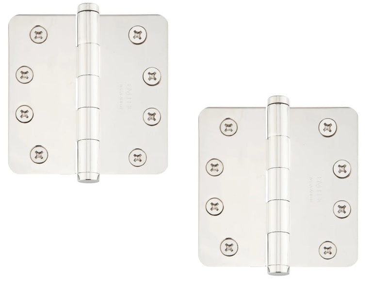 Emtek Heavy Duty Solid Brass Plain Bearing Hinge, 4" x 4" with 1/4" Radius Corners in Lifetime Polished Nickel finish