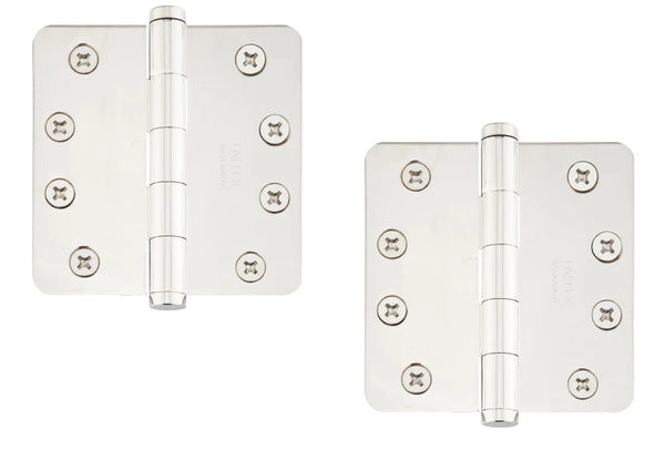 Emtek Heavy Duty Solid Brass Plain Bearing Hinge, 4" x 4" with 5/8" Radius Corners in Lifetime Polished Nickel finish