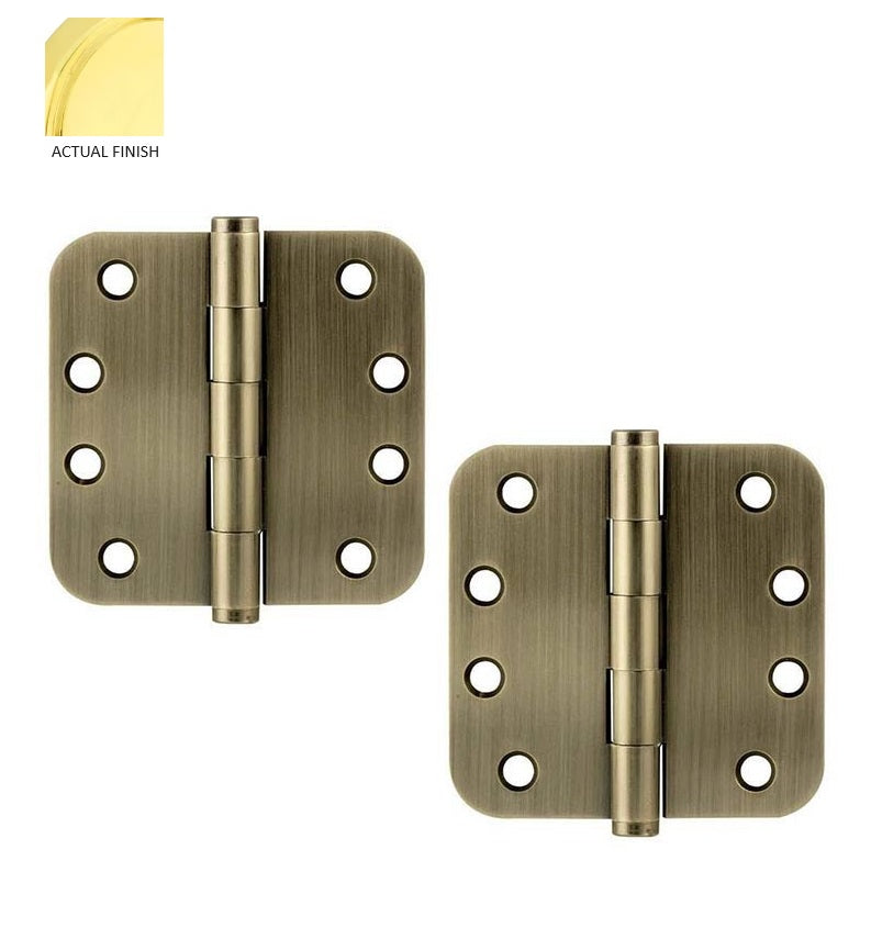 Emtek Heavy Duty Solid Brass Plain Bearing Hinge, 4" x 4" with 5/8" Radius Corners in Polished Brass finish