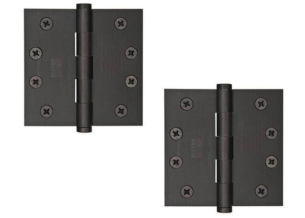 Emtek Heavy Duty Solid Brass Plain Bearing Hinge, 4" x 4" with Square Corners in Oil Rubbed Bronze finish