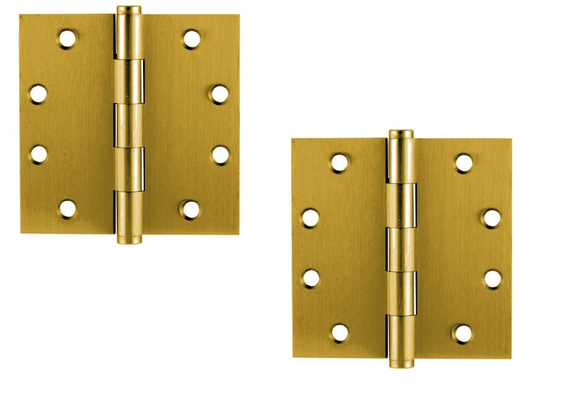 Emtek Heavy Duty Solid Brass Plain Bearing Hinge, 4" x 4" with Square Corners in Satin Brass finish