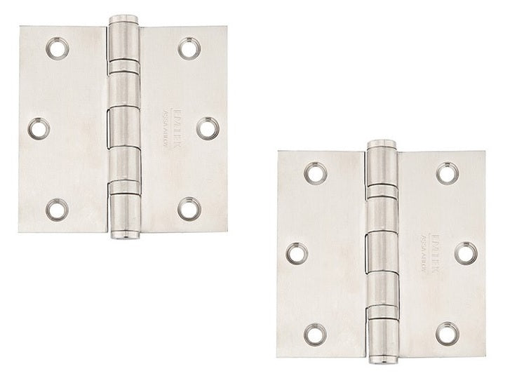 Emtek Heavy Duty Stainless Steel Ball Bearing Hinge, 3.5" x 3.5" with Square Corners in Brushed Stainless Steel finish