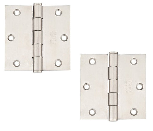 Emtek Heavy Duty Stainless Steel Plain Bearing Hinge, 3.5" x 3.5" with Square Corners in Brushed Stainless Steel finish