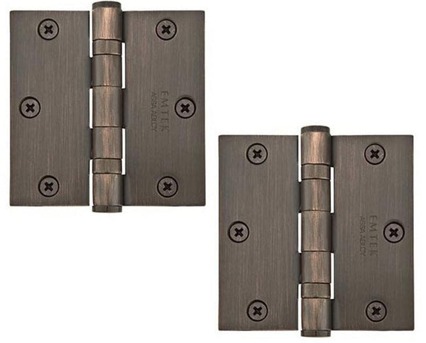 Emtek Heavy Duty Steel Ball Bearing Hinge, 3.5" x 3.5" with Square Corners in Oil Rubbed Bronze finish