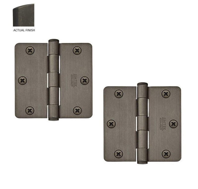 Emtek Heavy Duty Steel Plain Bearing Hinge, 3.5" x 3.5" with 1/4" Radius Corners in Medium Bronze Patina finish