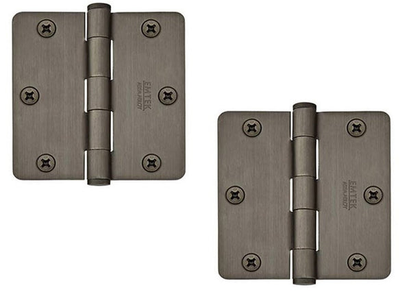 Emtek Heavy Duty Steel Plain Bearing Hinge, 3.5" x 3.5" with 1/4" Radius Corners in Pewter finish