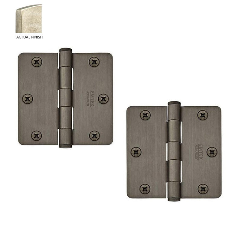 Emtek Heavy Duty Steel Plain Bearing Hinge, 3.5" x 3.5" with 1/4" Radius Corners in Tumbled White Bronze finish