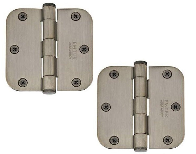 Emtek Heavy Duty Steel Plain Bearing Hinge, 3.5" x 3.5" with 5/8" Radius Corners in Pewter finish