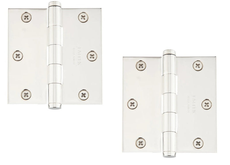 Emtek Heavy Duty Steel Plain Bearing Hinge, 3.5" x 3.5" with Square Corners in Lifetime Polished Nickel finish