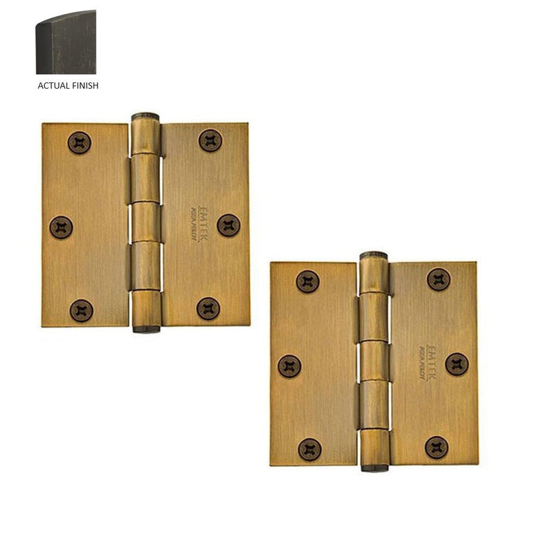 Emtek Heavy Duty Steel Plain Bearing Hinge, 3.5" x 3.5" with Square Corners in Medium Bronze Patina finish