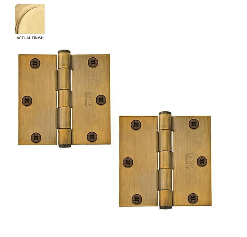 Emtek Heavy Duty Steel Plain Bearing Hinge, 3.5" x 3.5" with Square Corners in Satin Brass finish