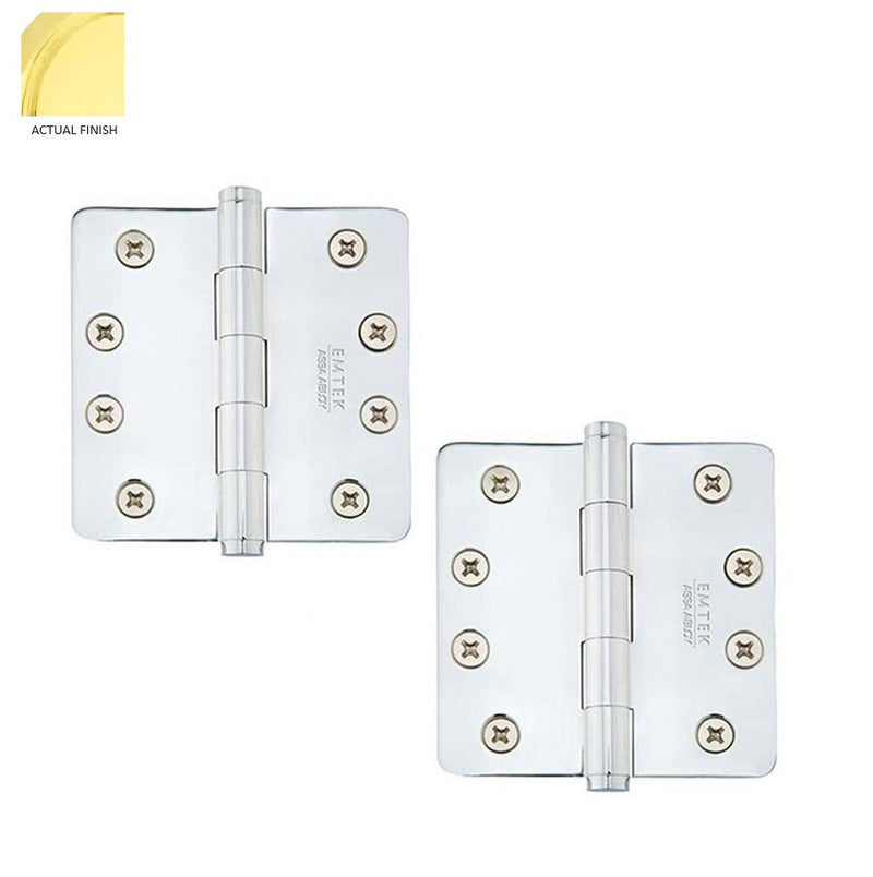 Emtek Heavy Duty Steel Plain Bearing Hinge, 4" x 4" with 1/4" Radius Corners in Polished Brass finish