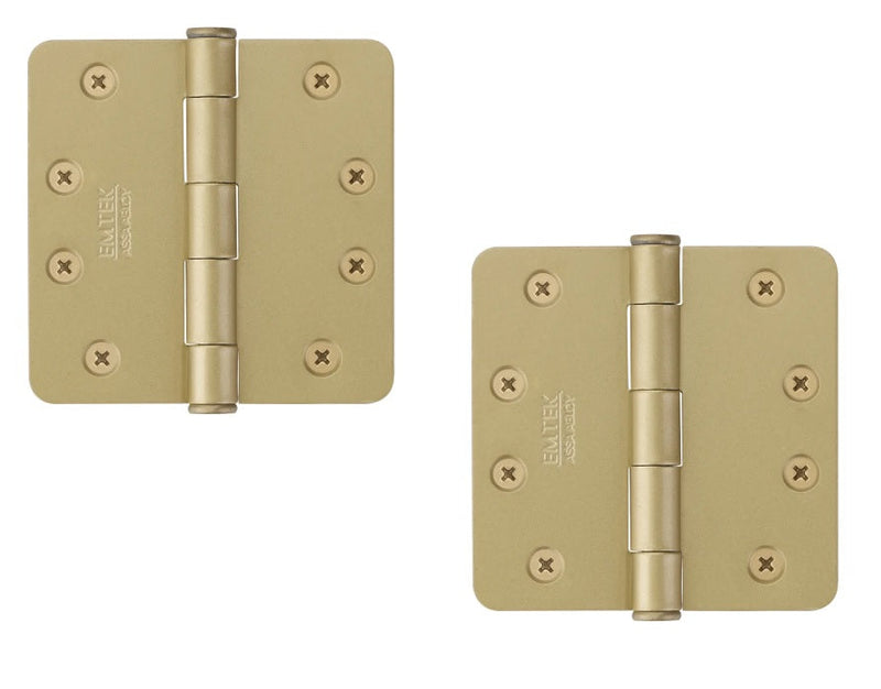 Emtek Heavy Duty Steel Plain Bearing Hinge, 4" x 4" with 1/4" Radius Corners in Satin Brass finish